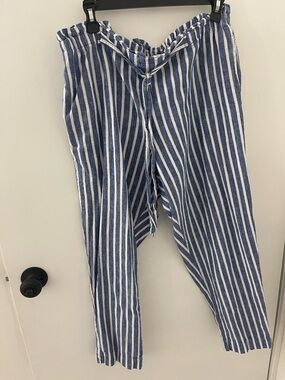 beachlunchlounge Blue and White Striped Linen Pants